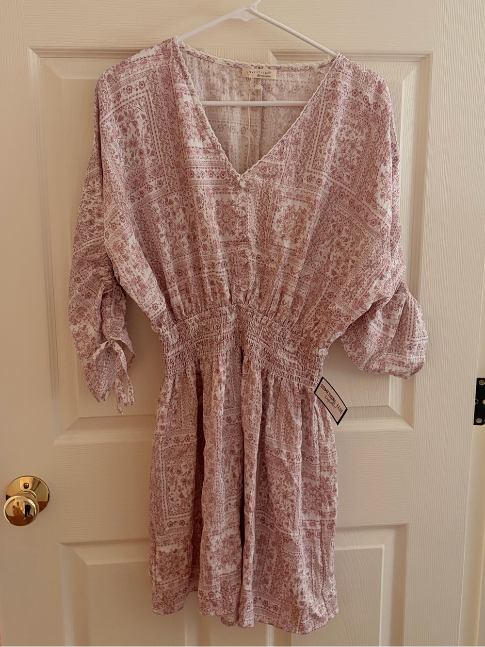 lovestitch Pink Printed V-Neck Smock Dress